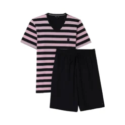 Pyjama Court EDEN PARK E526E56 Rayures Marine Et Rose